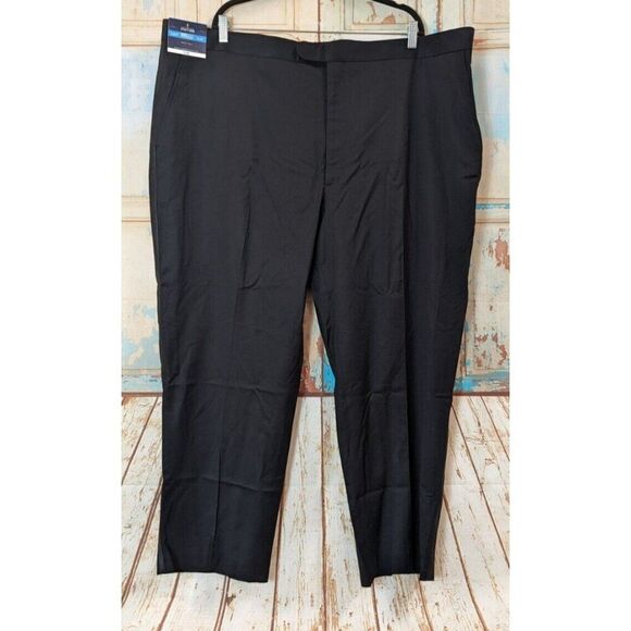 Stafford Mens 50x29 Black Dress Pants Coolmax Button Zip High Rise Big & Tall - Picture 2 of 12